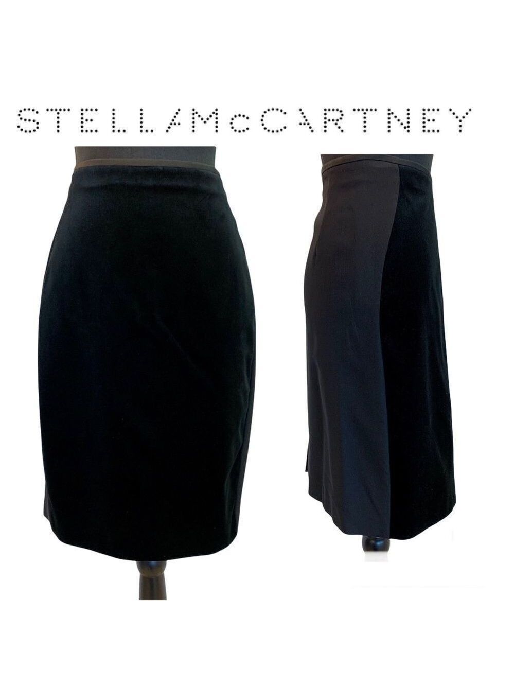 STELLA McCartney Black Velvet Paneled Pencil Skirt 46